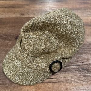 Knit Wool Blend Beige Tweed Cabbie Hat Newsboy Hat Unisex One Size Buckle